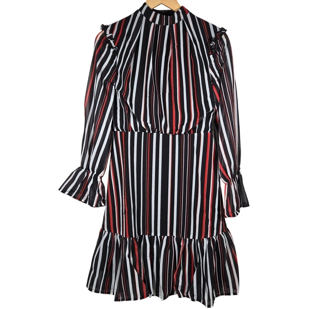 Area Stars Striped Mock Neck Mini Dress Black‎ Red White Small NWT